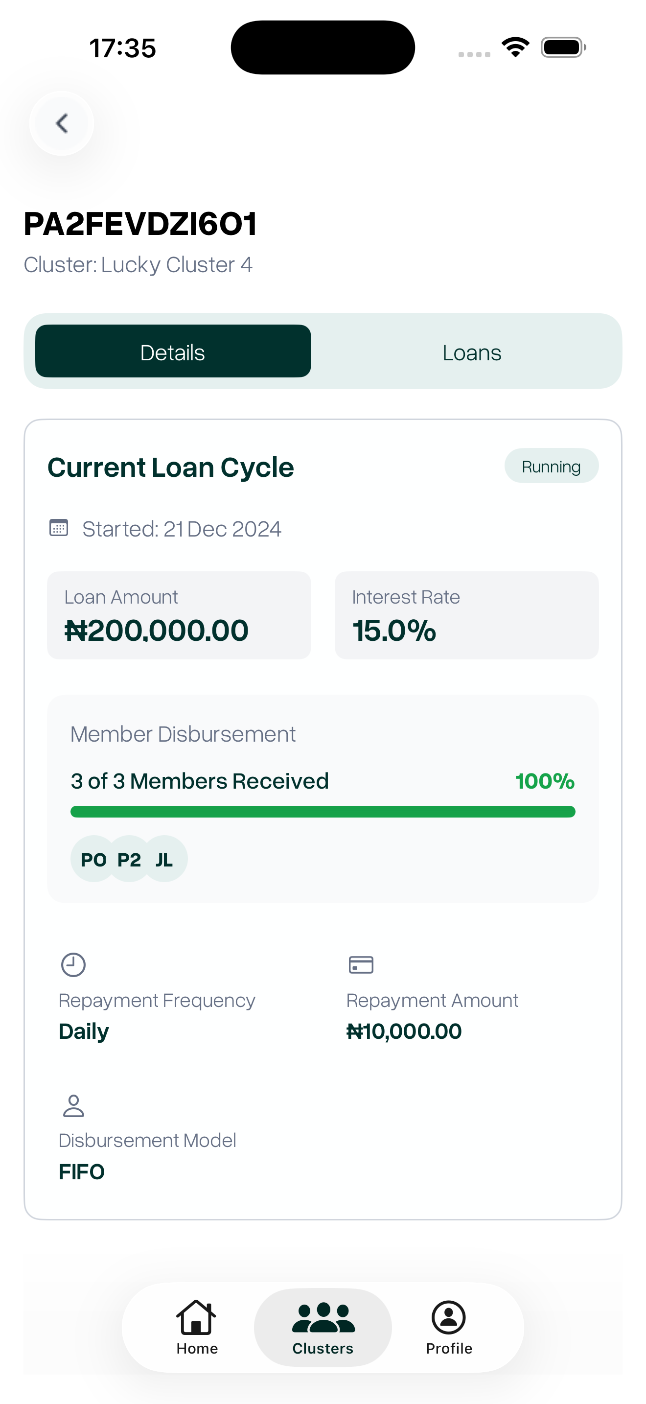 SpaceCredit loan cycle detail